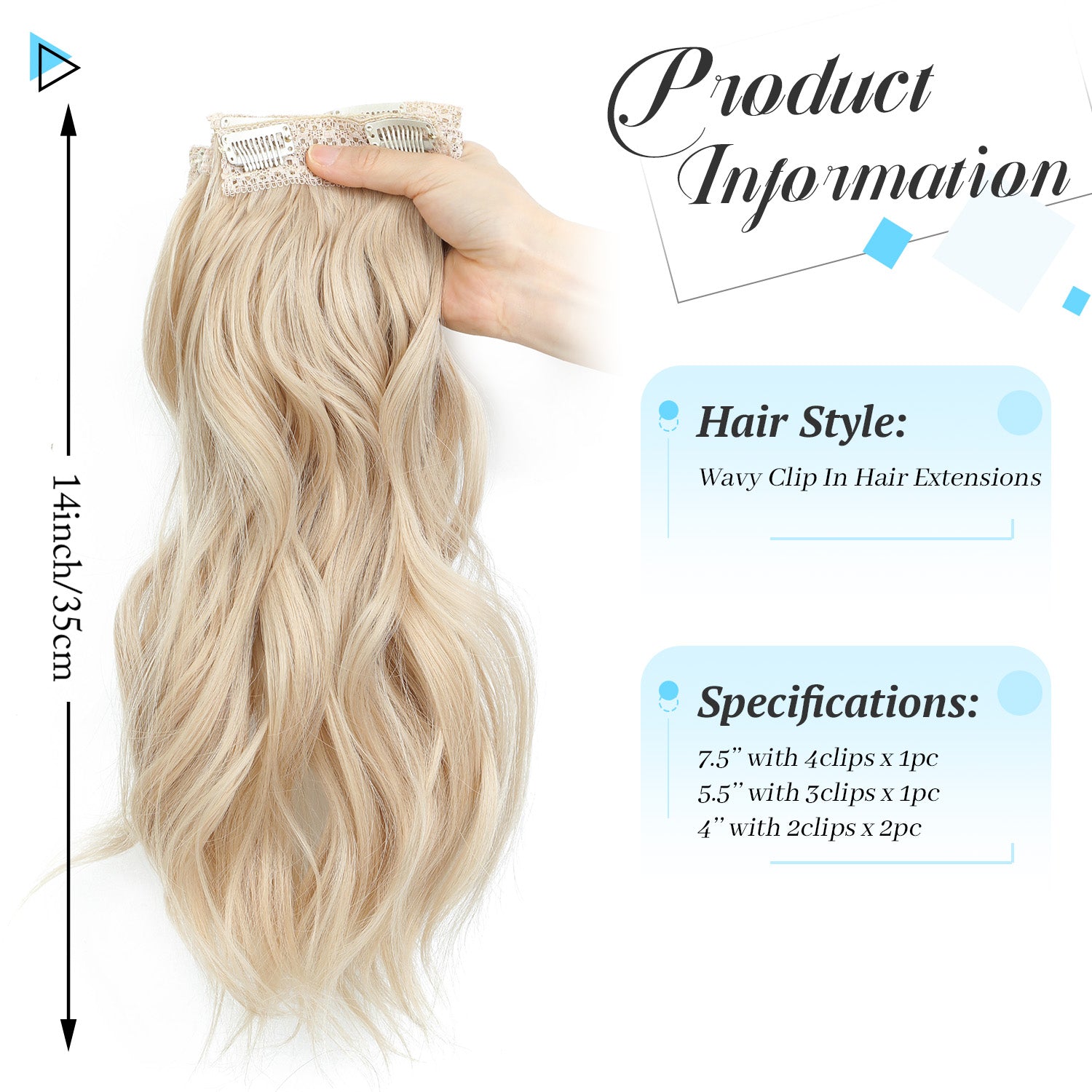 PANEWAY 14"Clip in Syntheic Hair Extensions Wavy 4PCS