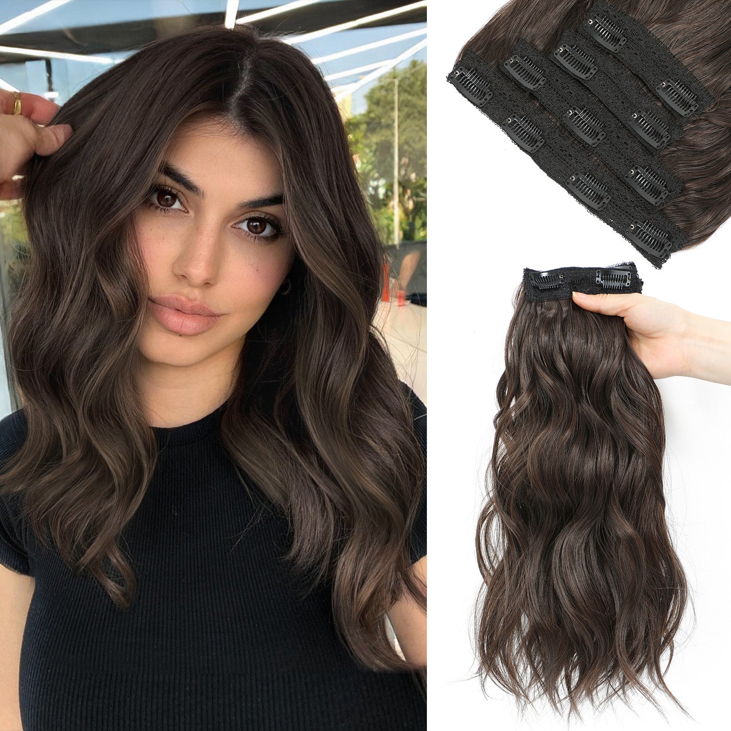PANEWAY 14"Clip in Syntheic Hair Extensions Wavy 4PCS