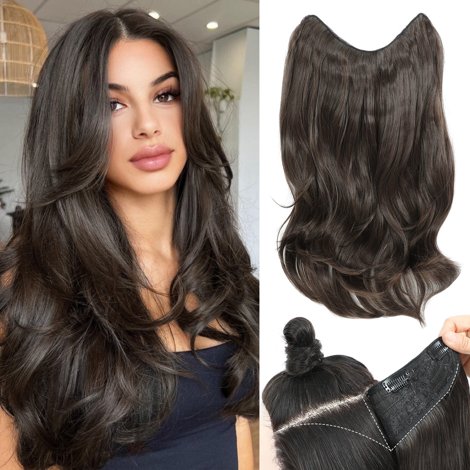 PANEWAY 20" Extensions Clip in Hair Extension V-Shaped  1PCS Thick