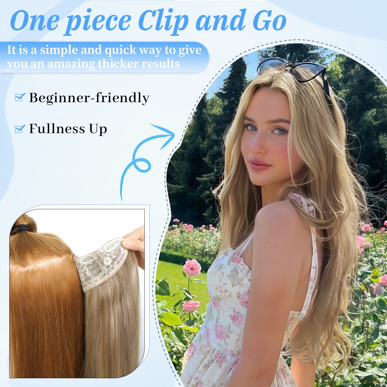 PANEWAY 20" Extensions Clip in Hair Extension V-Shaped  1PCS Thick