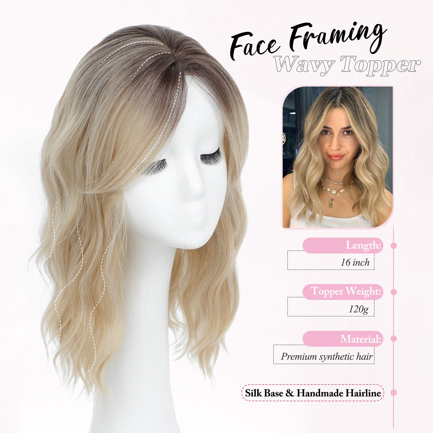 PANEWAY 16" Hair Topper Wavy Curls