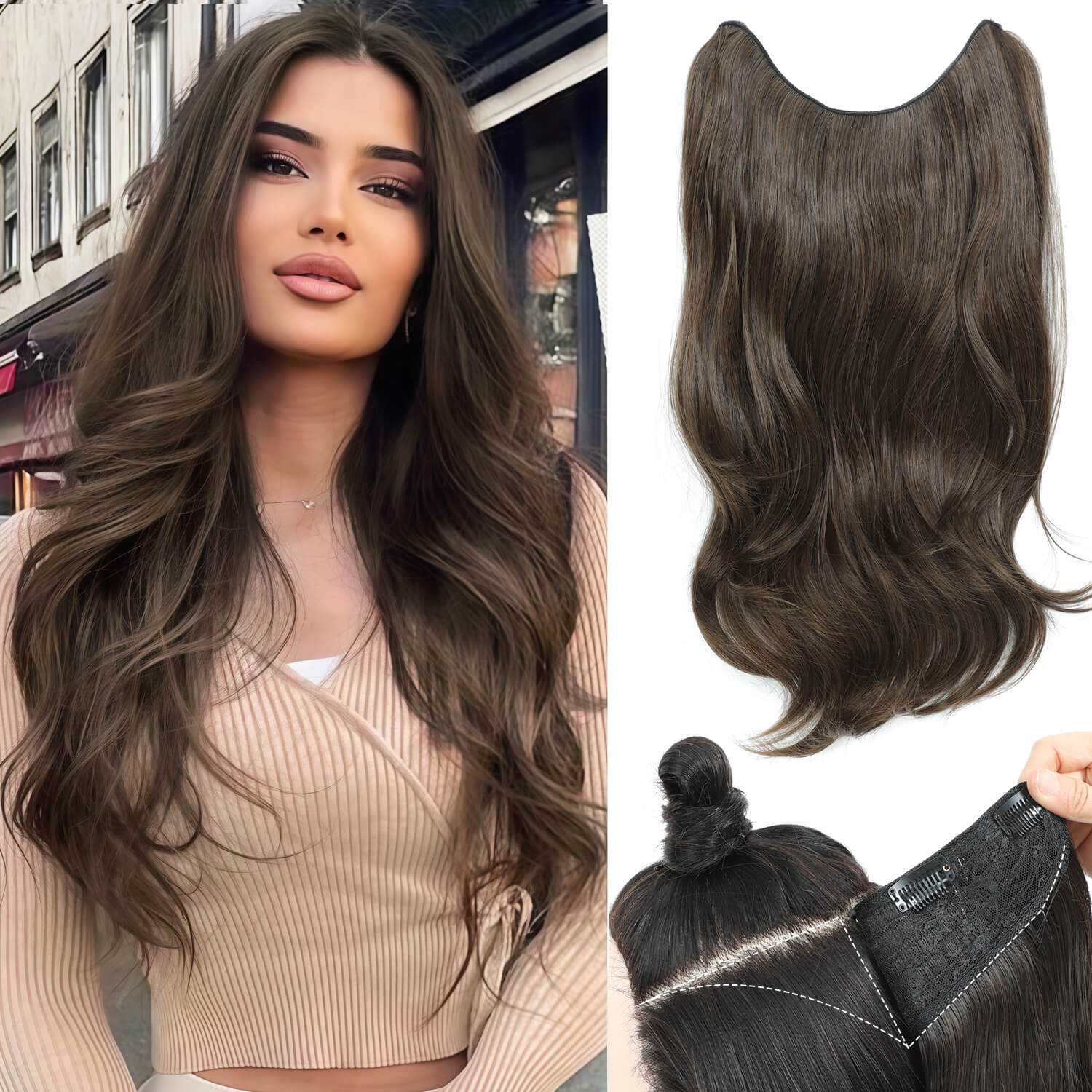 PANEWAY 20" Extensions Clip in Hair Extension V-Shaped  1PCS Thick