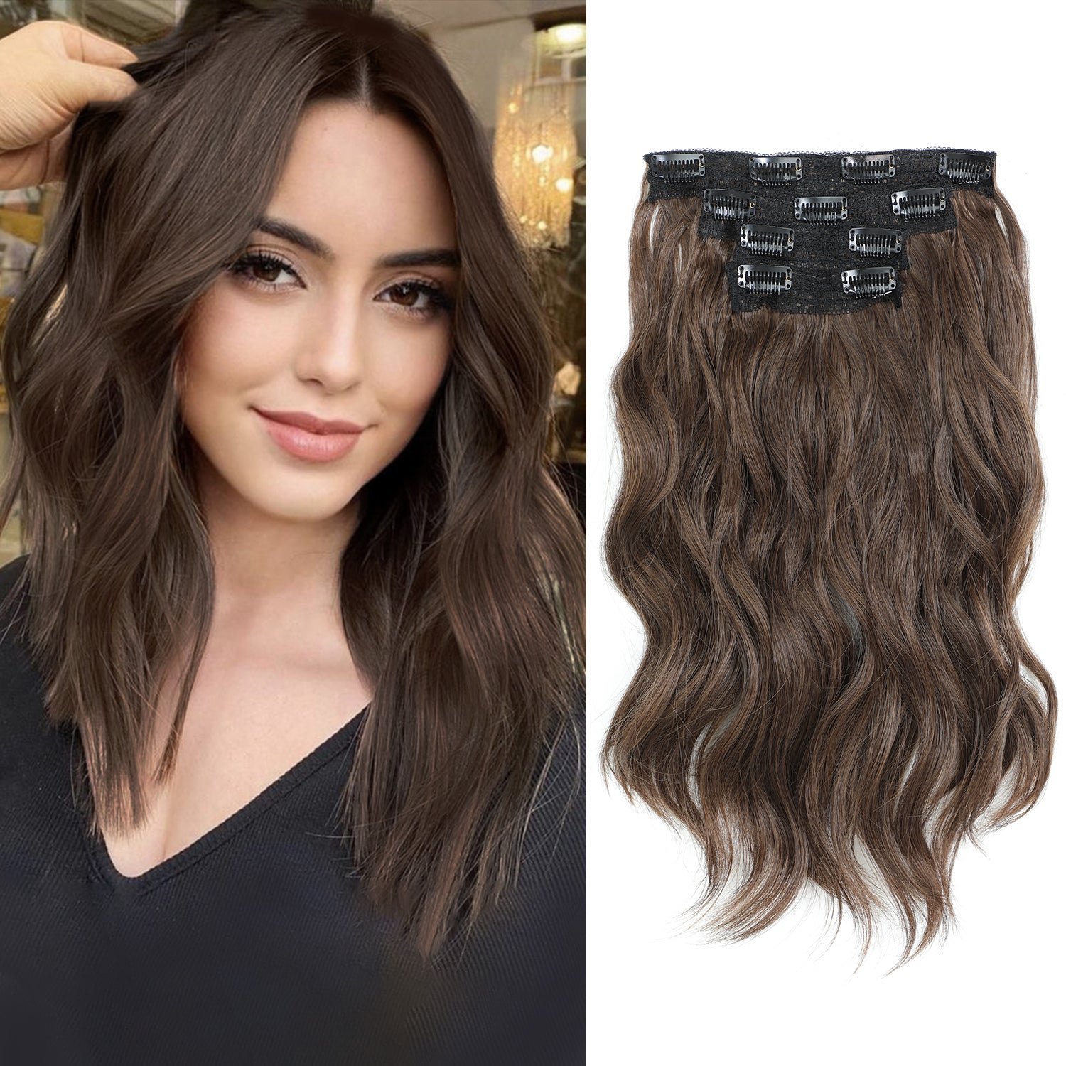 PANEWAY 14"Clip in Syntheic Hair Extensions Wavy 4PCS