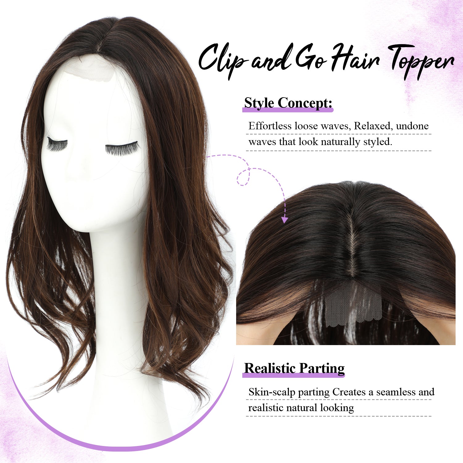 PANEWAY-18" Women's Synthetic Hairpiece with Natural Wavy Texture