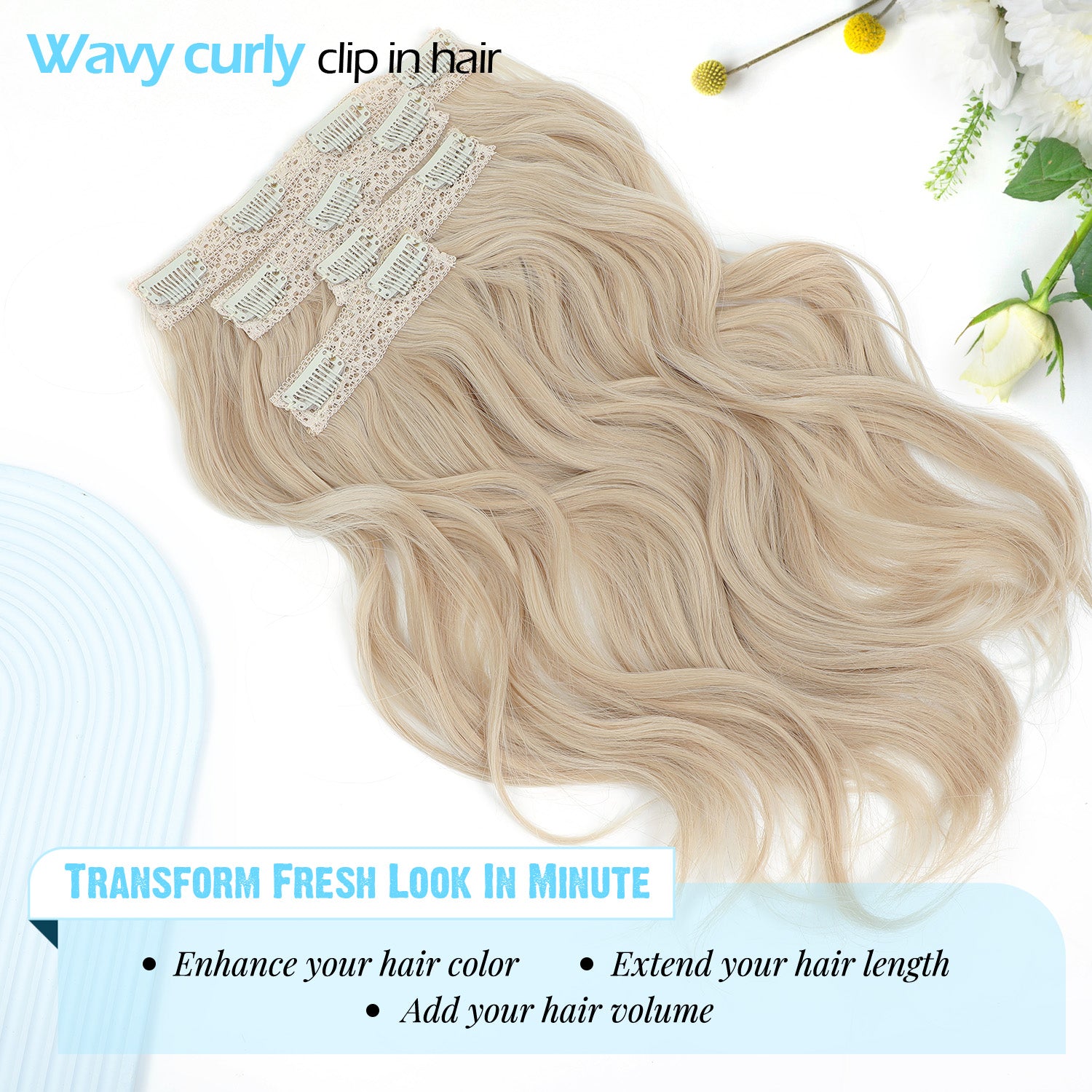 PANEWAY 14"Clip in Syntheic Hair Extensions Wavy 4PCS