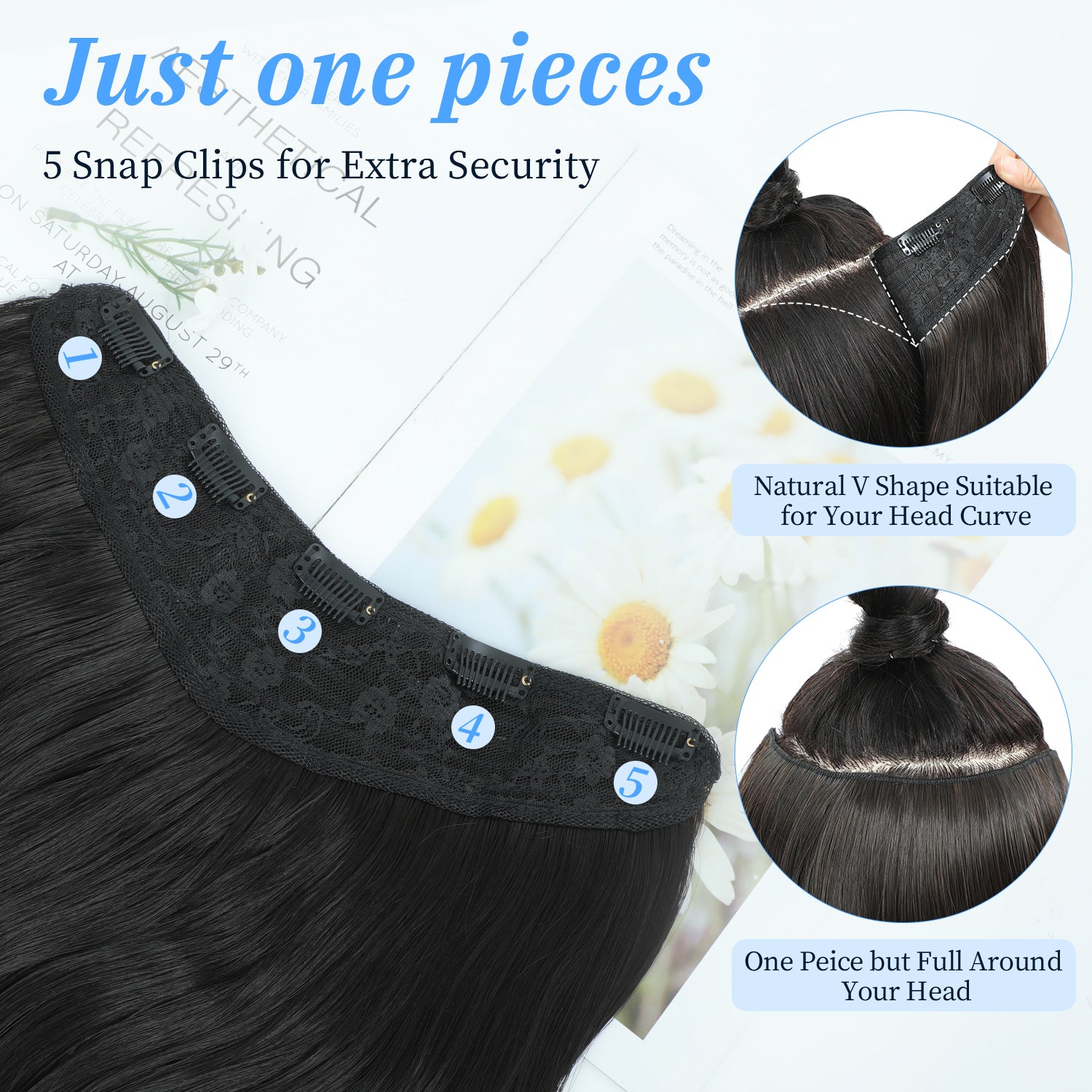 PANEWAY 20" Extensions Clip in Hair Extension V-Shaped  1PCS Thick