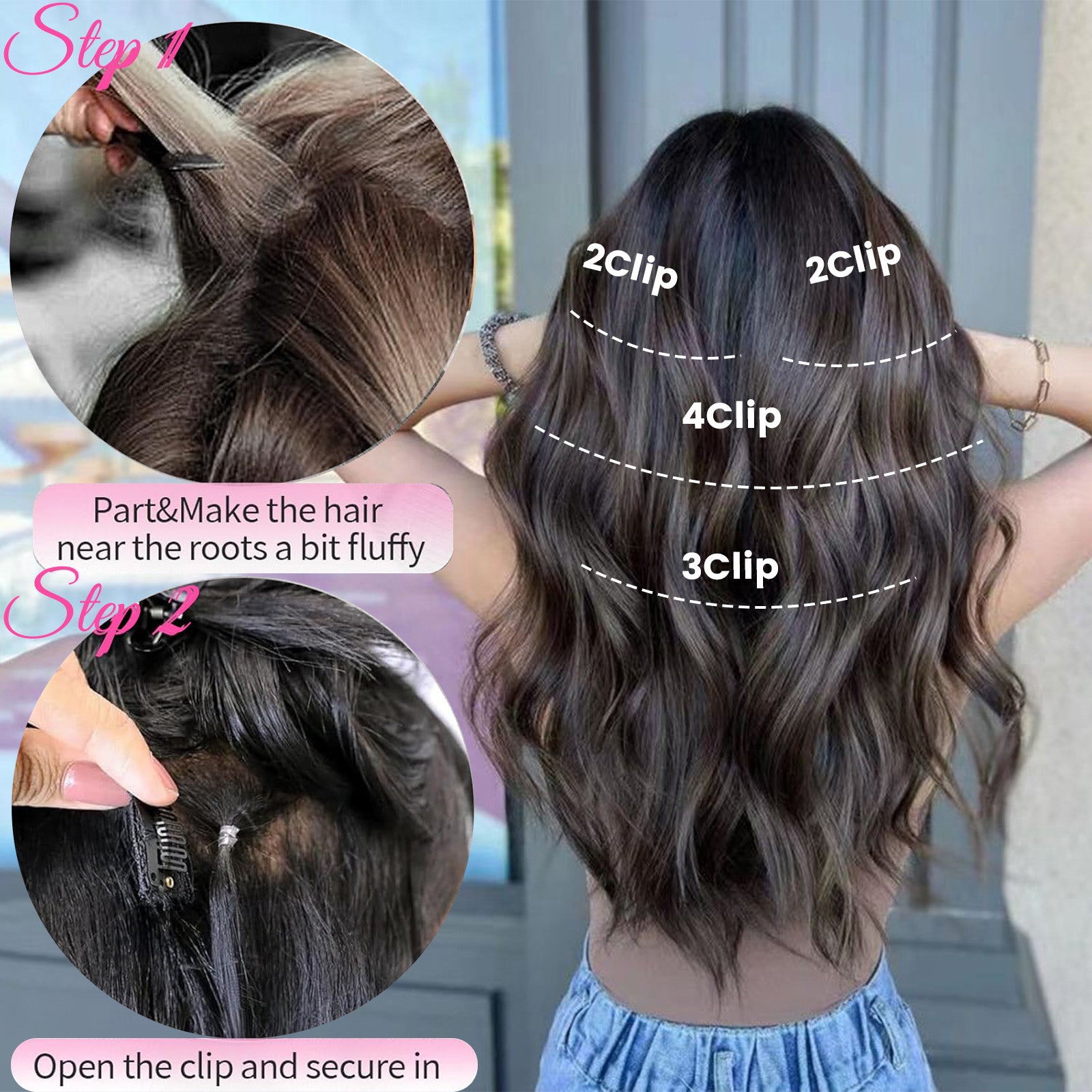 PANEWAY 14"Clip in Syntheic Hair Extensions Wavy 4PCS