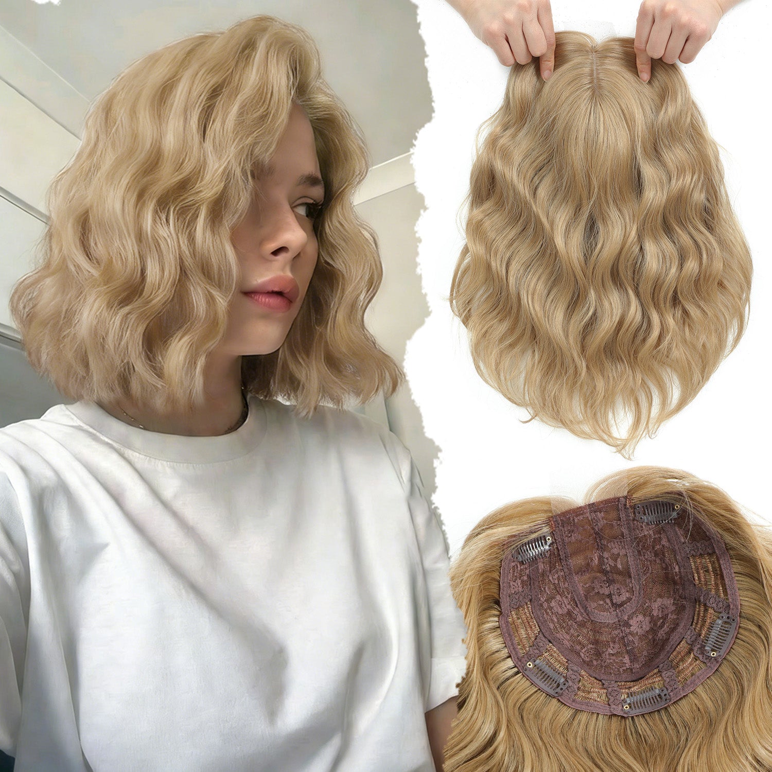 PANEWAY 11"Short Wavy Hair Topper for Women with Thinning Hair