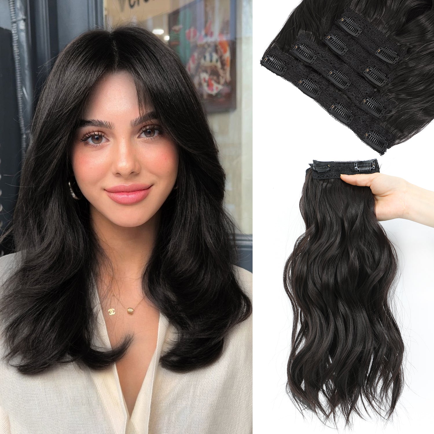 PANEWAY 14"Clip in Syntheic Hair Extensions Wavy 4PCS