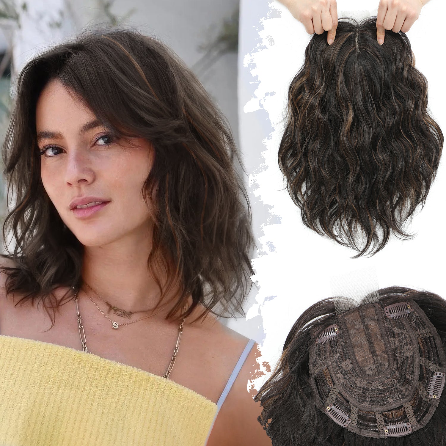 PANEWAY 11"Short Wavy Hair Topper for Women with Thinning Hair