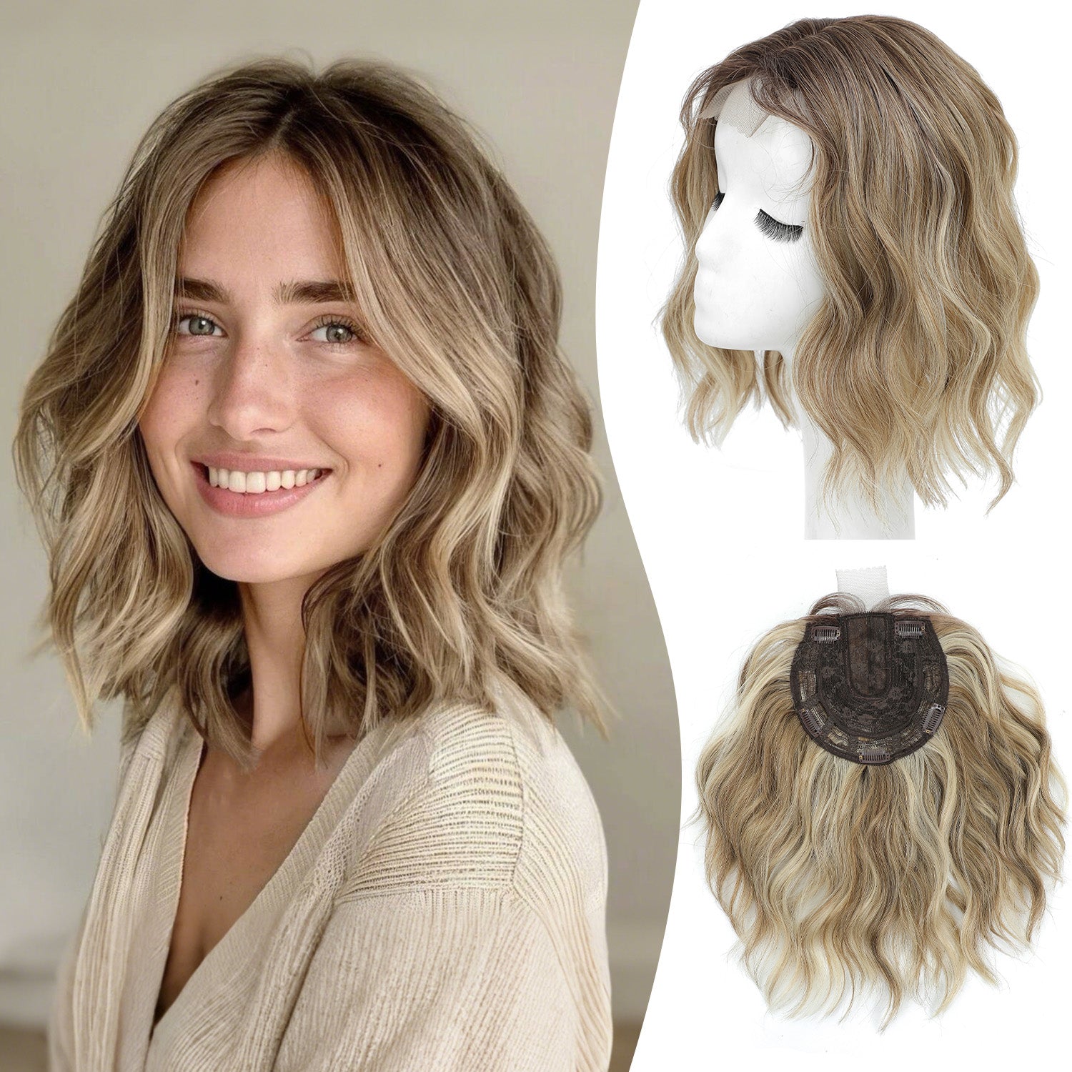 PANEWAY 10" Short Wavy Hair Topper for Women