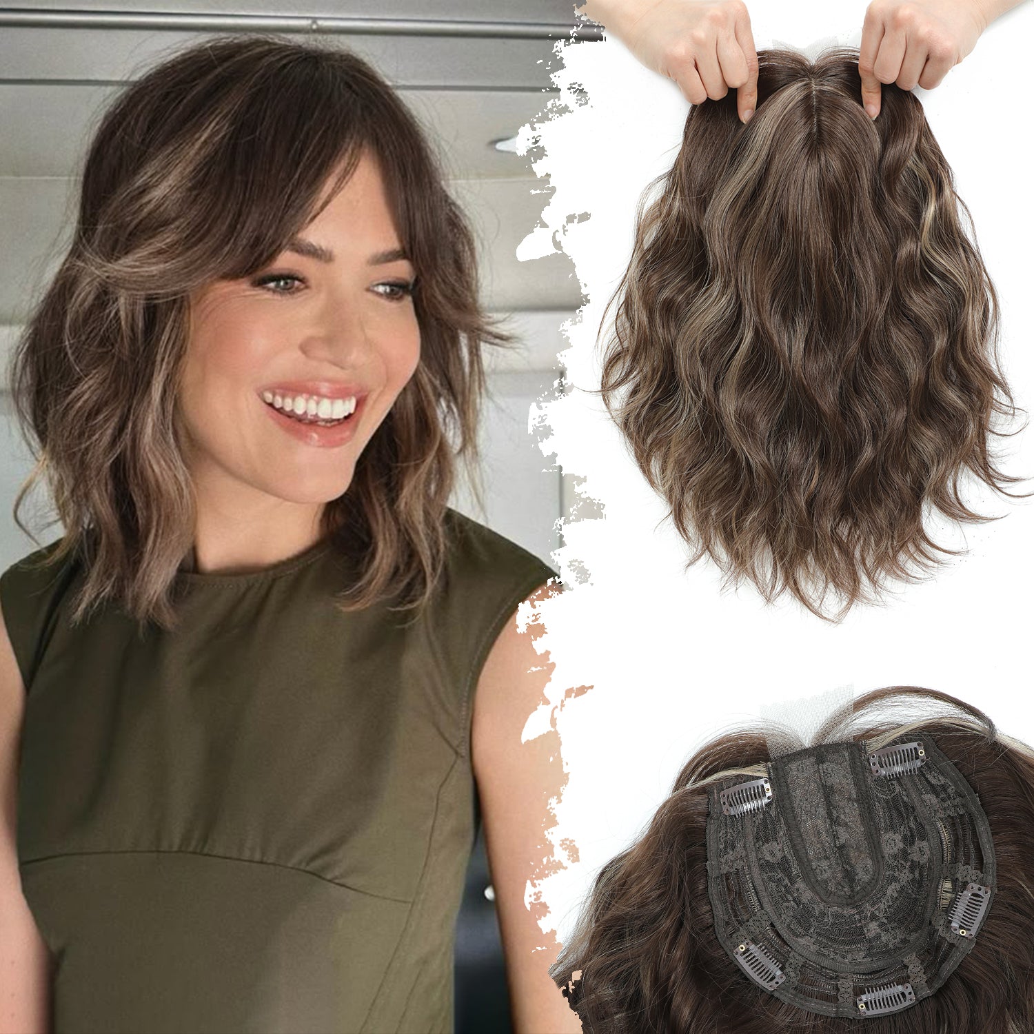 PANEWAY 11"Short Wavy Hair Topper for Women with Thinning Hair